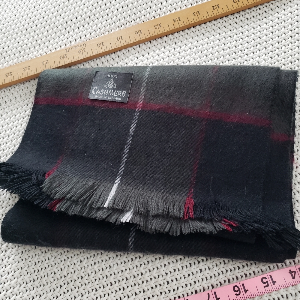 Grey Black & PLUM Cashmere Plaid Scarf